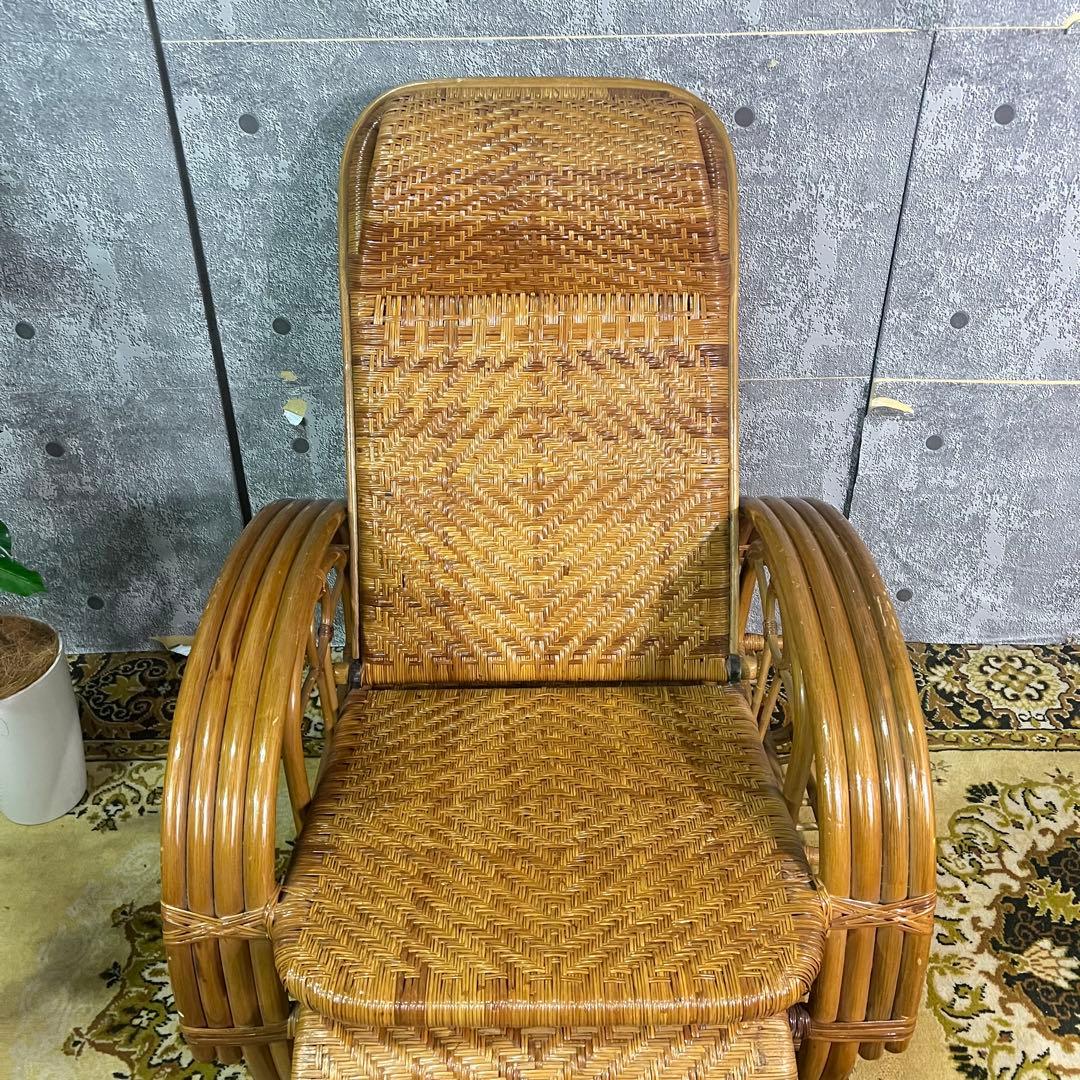 ꧁籐家具꧂ラタン リクライニングソファ 1人掛けソファ 昭和レトロ アジアン
