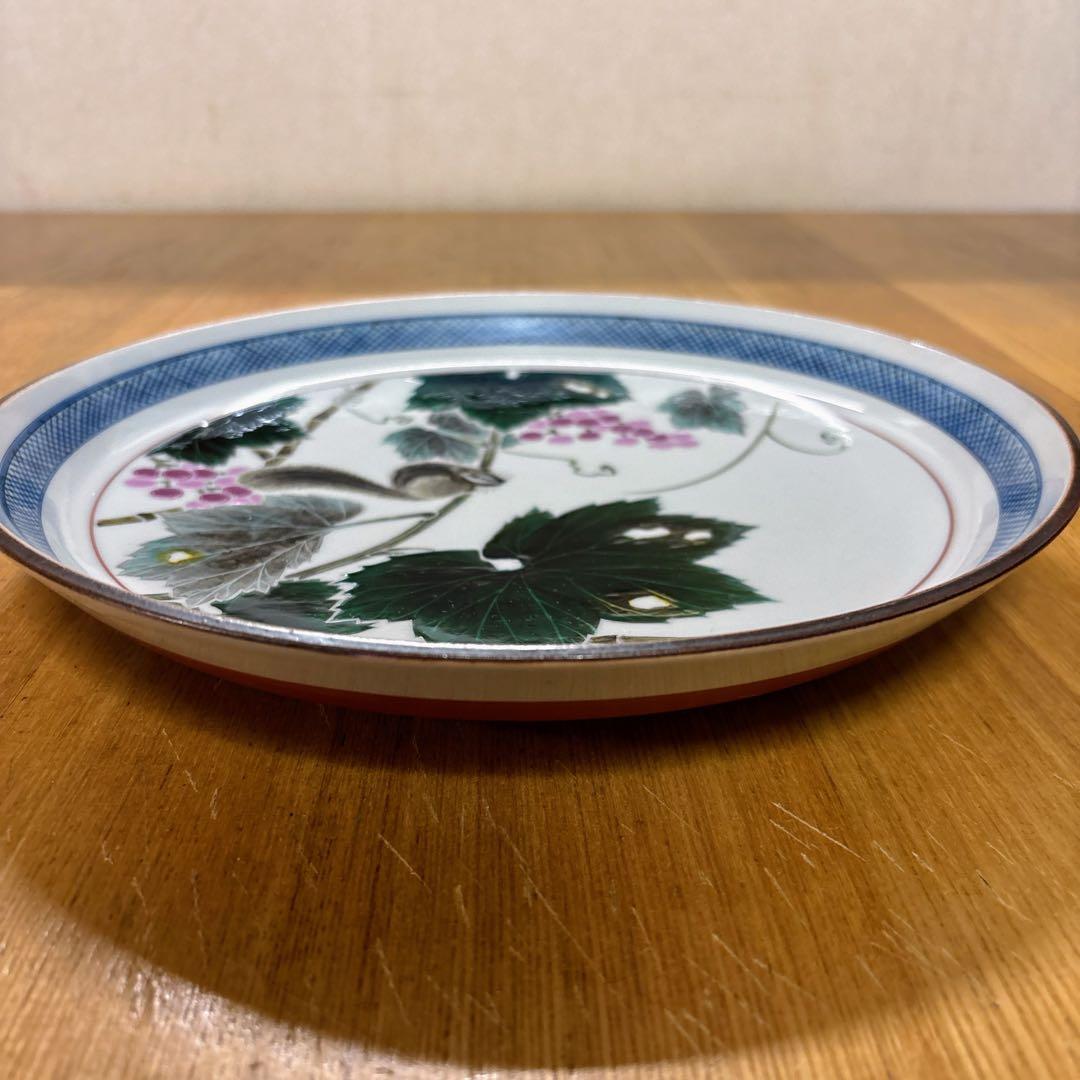 九谷焼　武腰秦山　手書き絵　色絵葡萄図　8.5号飾皿　飾皿