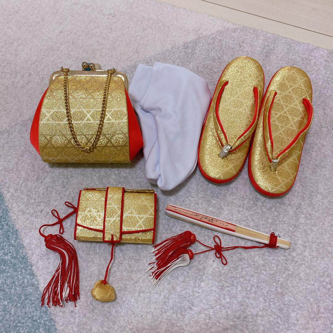 七五三 7歳 正絹 着物 袋帯 バッグ 草履 小物 フルセット 赤 金 黒