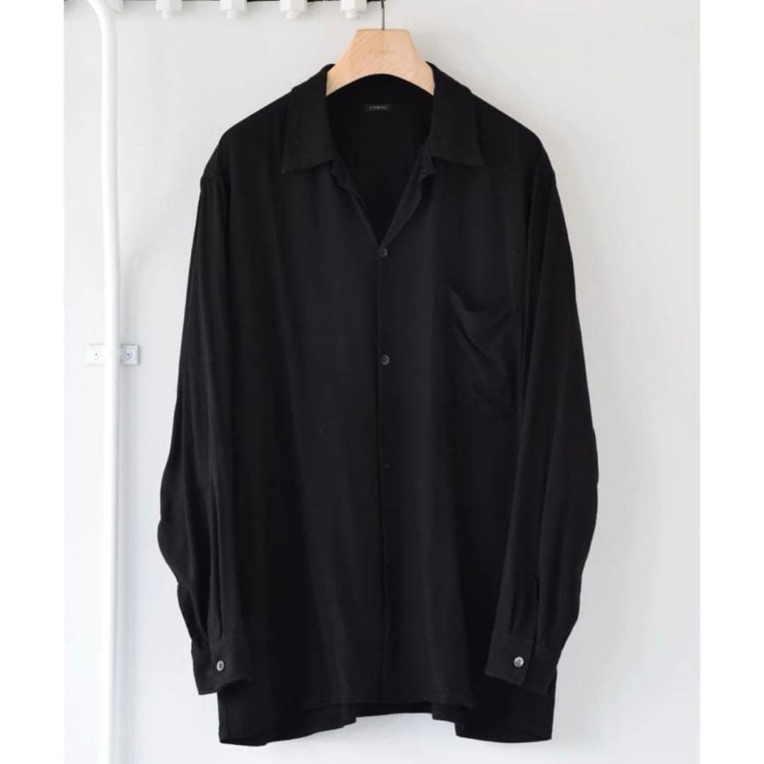 COMOLI レーヨン オープンカラーシャツ ブラック サイズ4