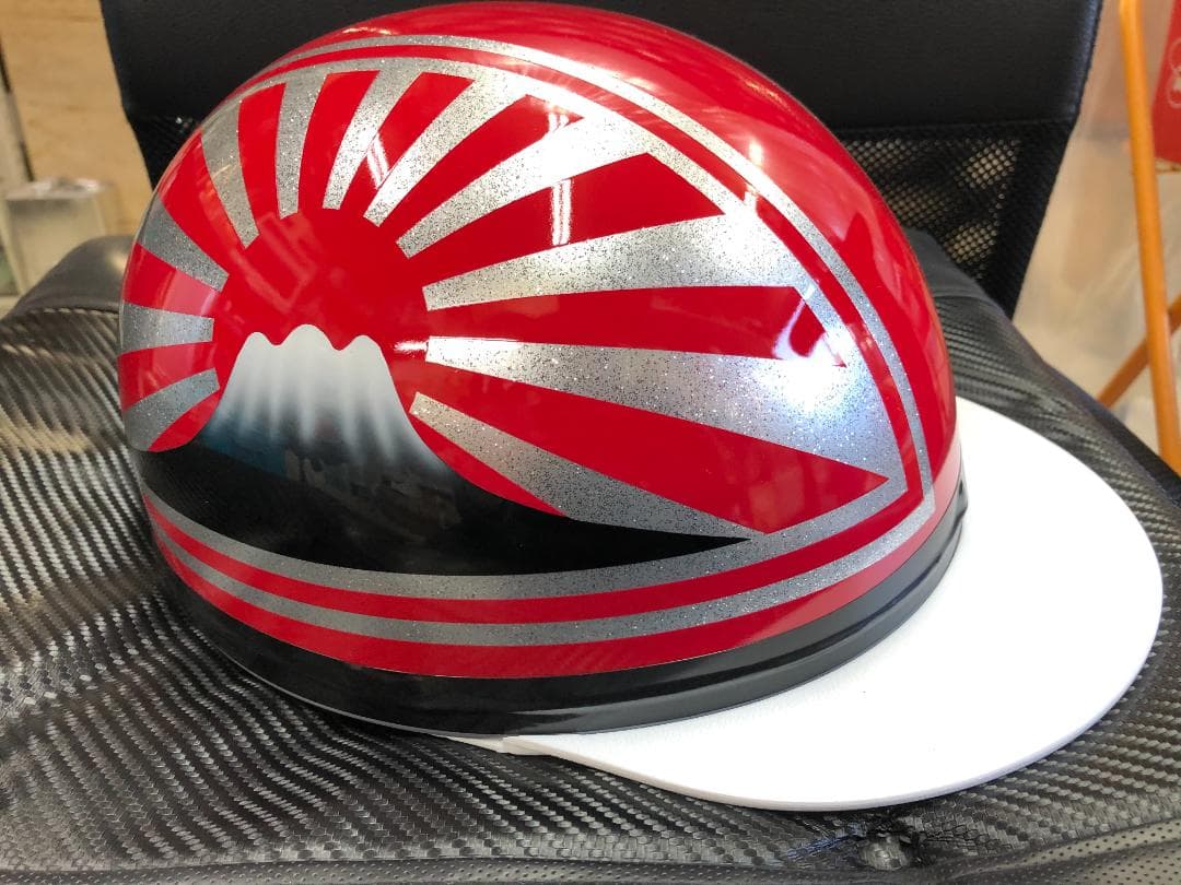 コルク半　カスタム　富士日章　三つボタン　ソリッドレッド　シルバー　ラメ