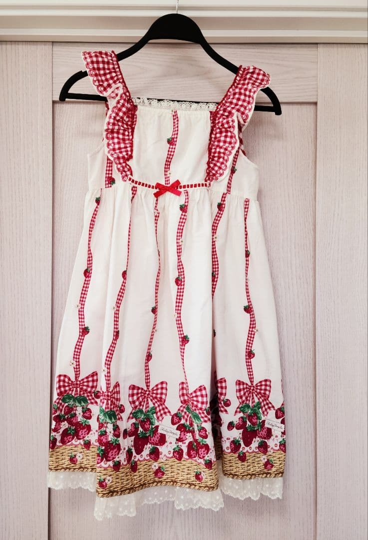 634【140】シャーリーテンプル　いちごバスケット　ジャンパースカート　白