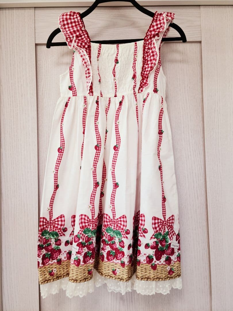 634【140】シャーリーテンプル　いちごバスケット　ジャンパースカート　白