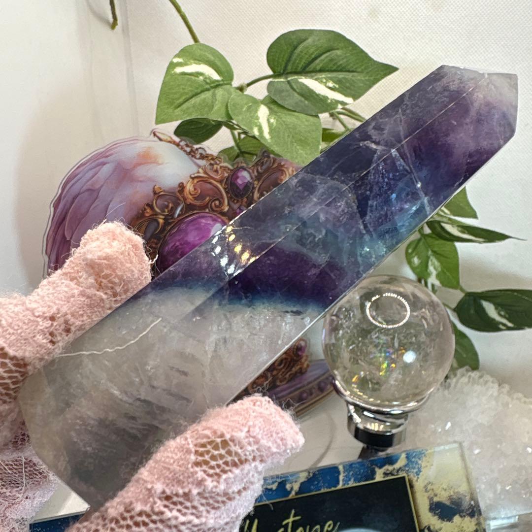 高品質トリプルカラーフローライトポイント♡六角柱♡タワーNo.1667