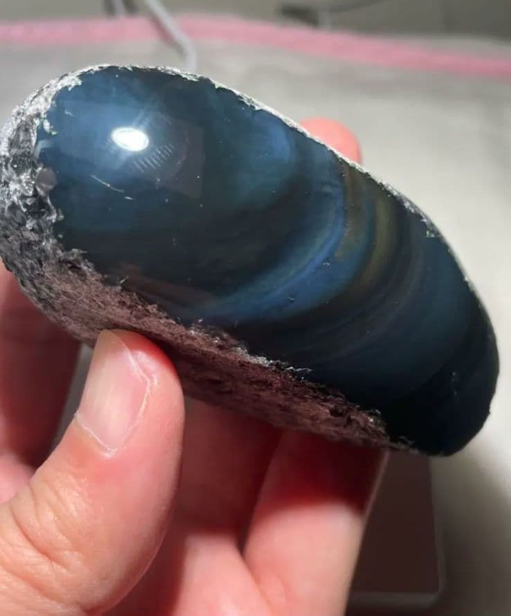 研磨品　十勝石玲瓏　ディープブルー＋マスタードイエロー　レインボーオブシディアン