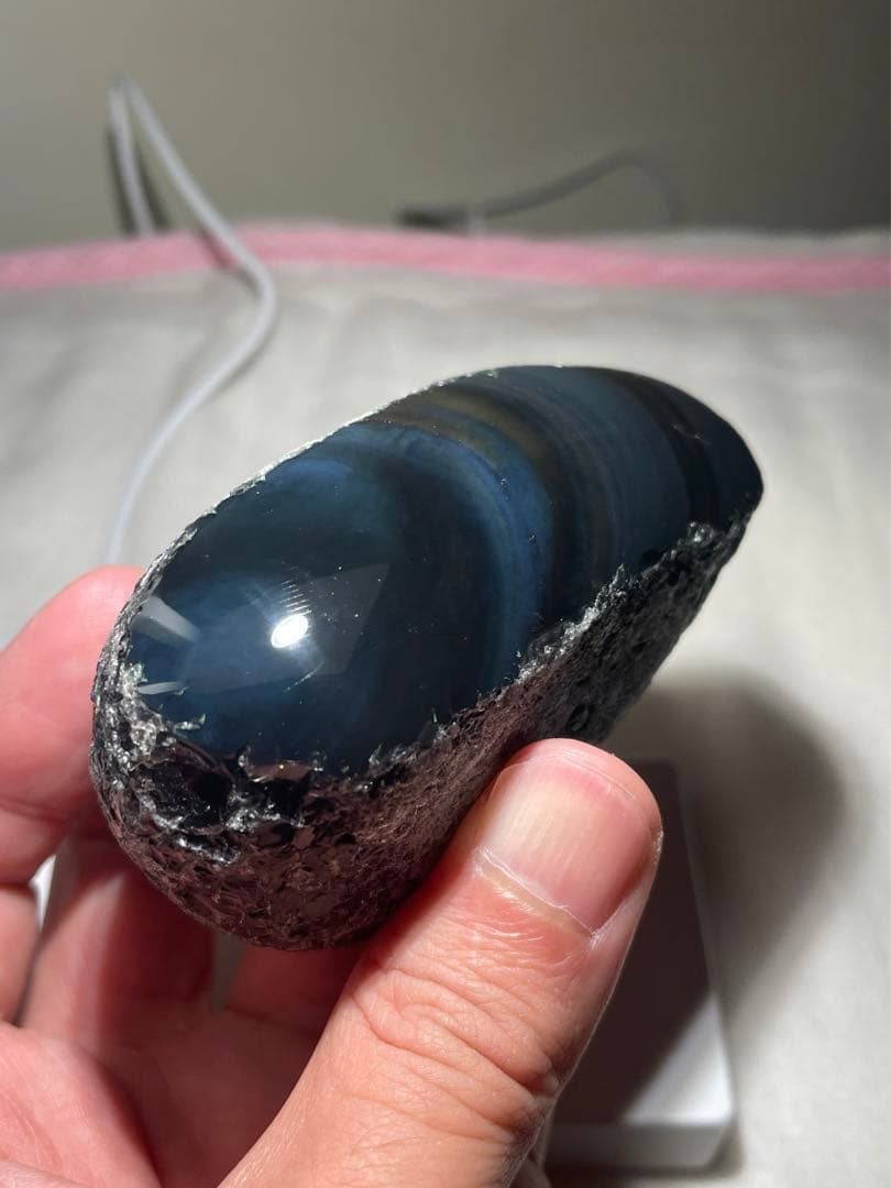 研磨品　十勝石玲瓏　ディープブルー＋マスタードイエロー　レインボーオブシディアン