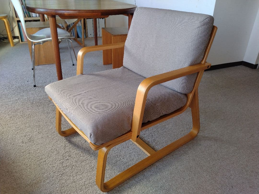 【良品】MUJI無印 ダイニングソファチェアオーク材/リビングでもつかえる茶①