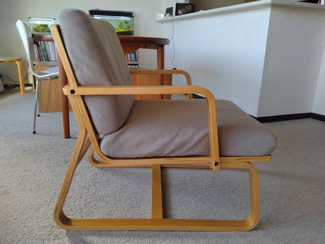 【良品】MUJI無印 ダイニングソファチェアオーク材/リビングでもつかえる茶①