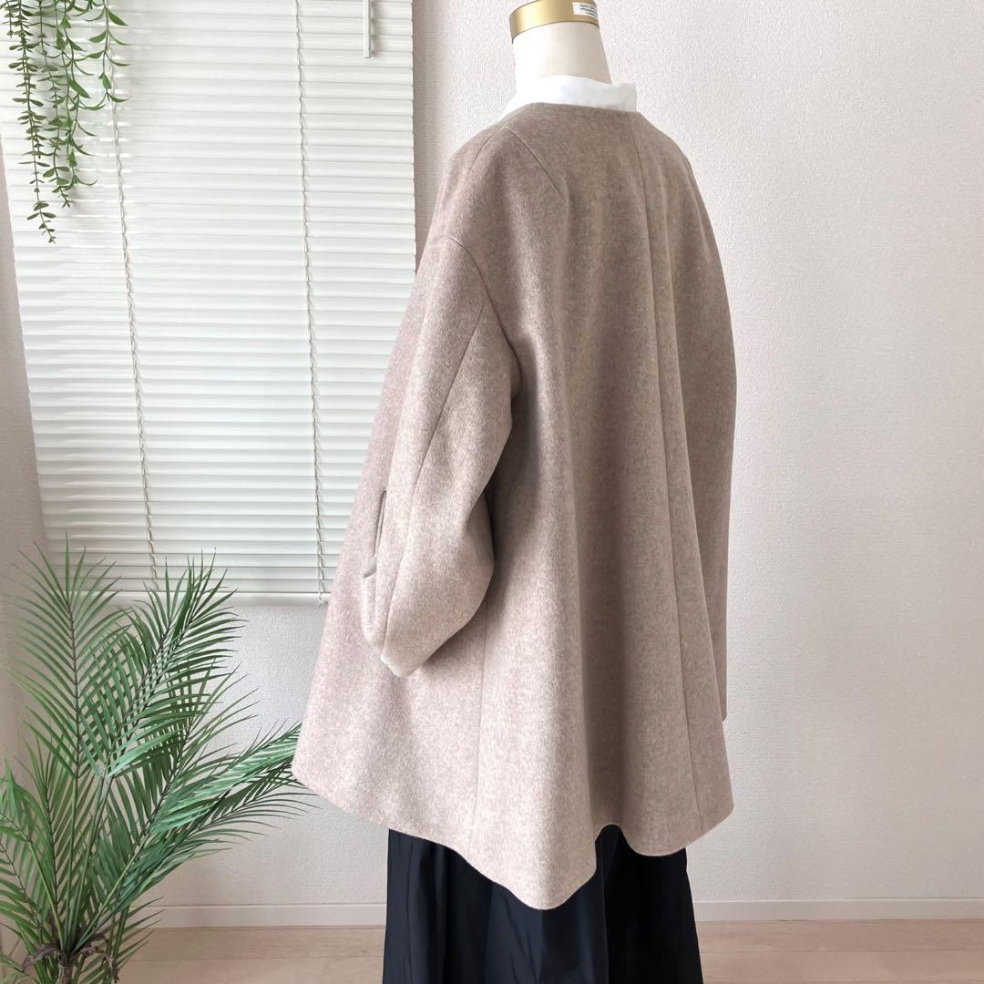 【美品】【2024AW】IENAシャルムビーバーAラインコート ノーカラーコート