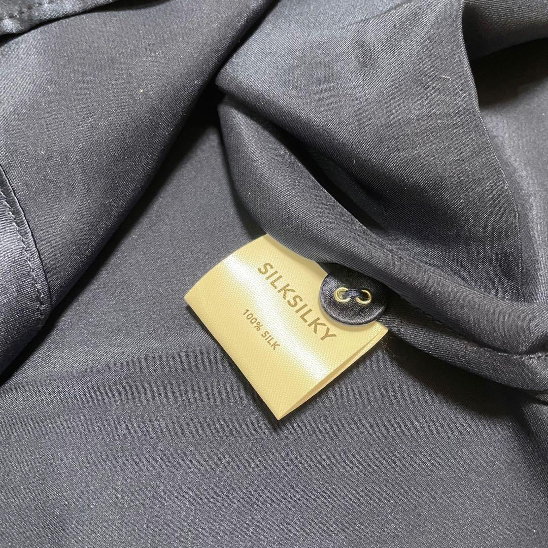 551 レディースパジャマ オールシルク 長袖 ネイビー L 肌触り滑らか