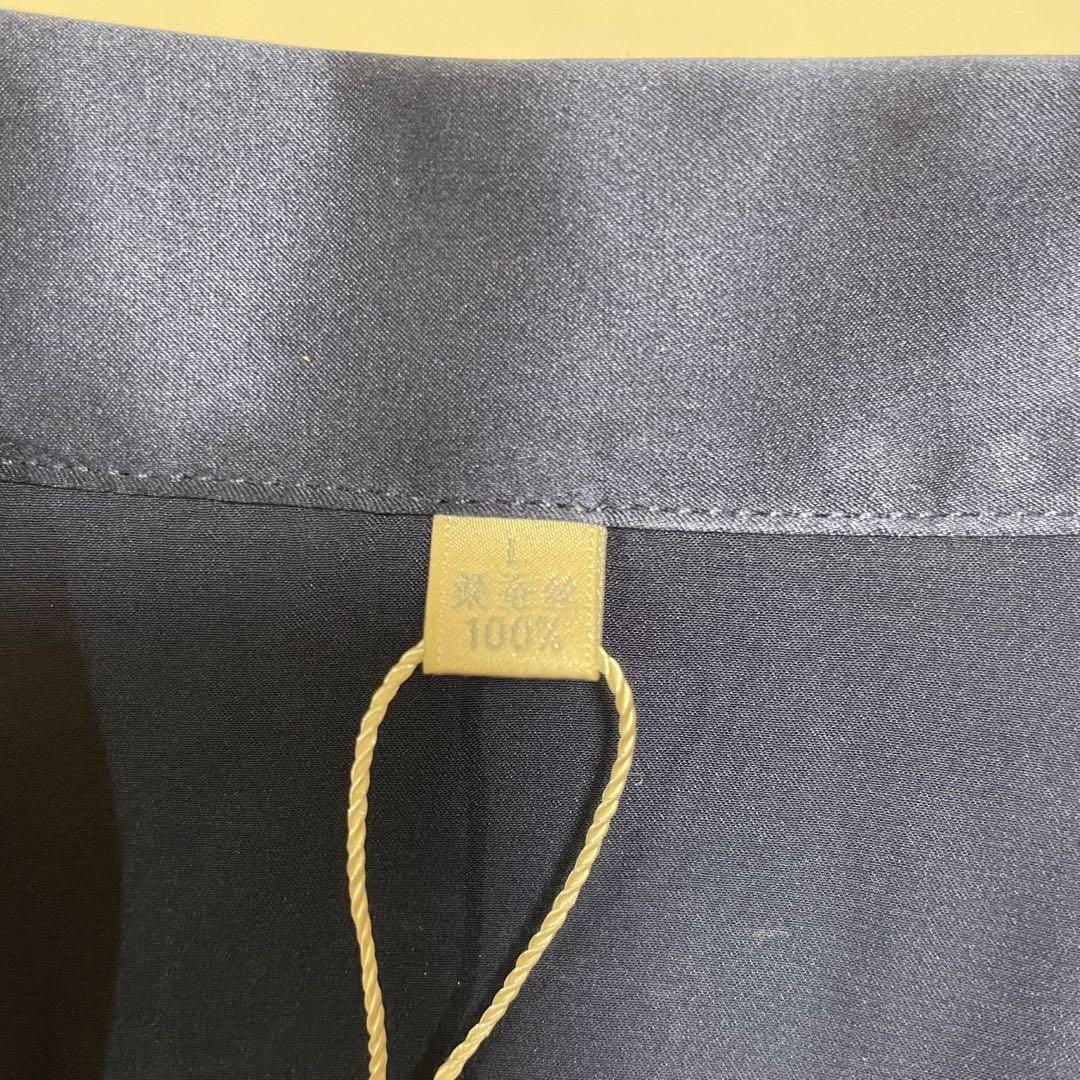 551 レディースパジャマ オールシルク 長袖 ネイビー L 肌触り滑らか