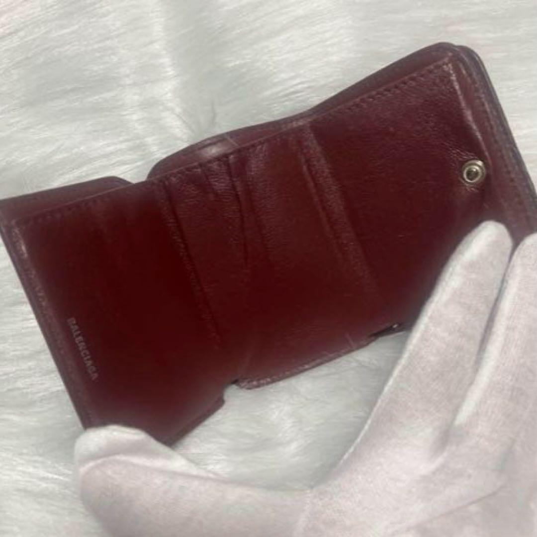 BALENCIAGA三つ折り財布　赤茶色　あずき色
