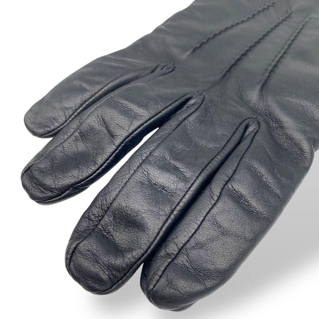 【極美品】GIORGIO ARMANIラムレザー手袋　カシミヤ　ロゴ型押し　黒