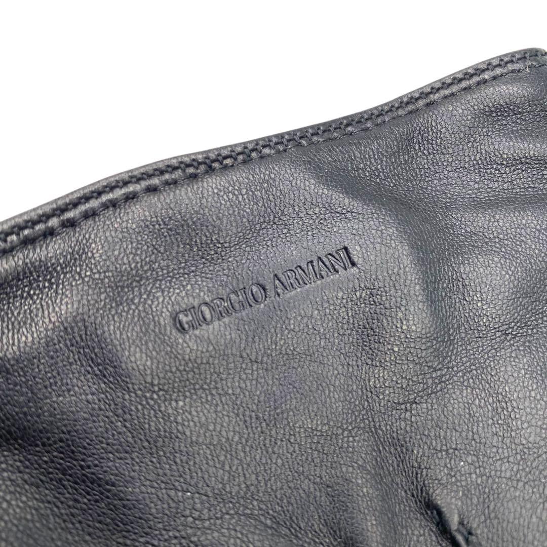 【極美品】GIORGIO ARMANIラムレザー手袋　カシミヤ　ロゴ型押し　黒