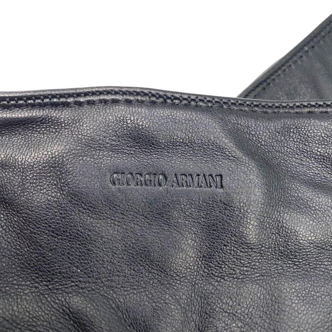 【極美品】GIORGIO ARMANIラムレザー手袋　カシミヤ　ロゴ型押し　黒