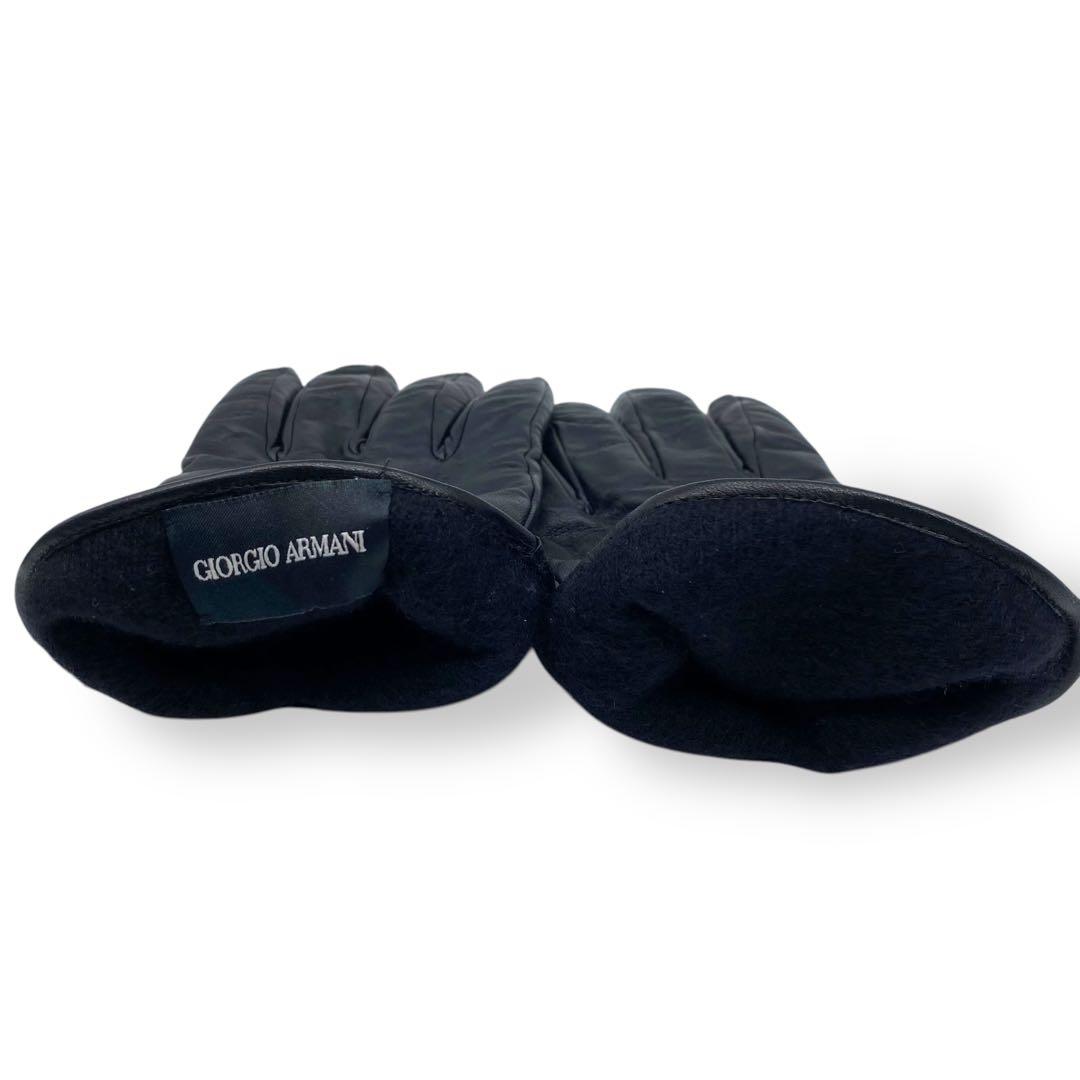 【極美品】GIORGIO ARMANIラムレザー手袋　カシミヤ　ロゴ型押し　黒