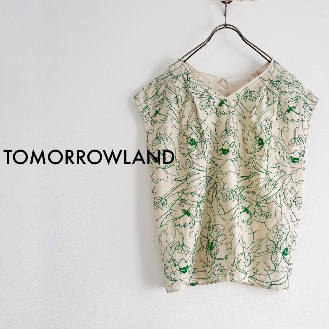 TOMORROWLAND ラインリーフエンブロイダリー キャップスリーブブラウス