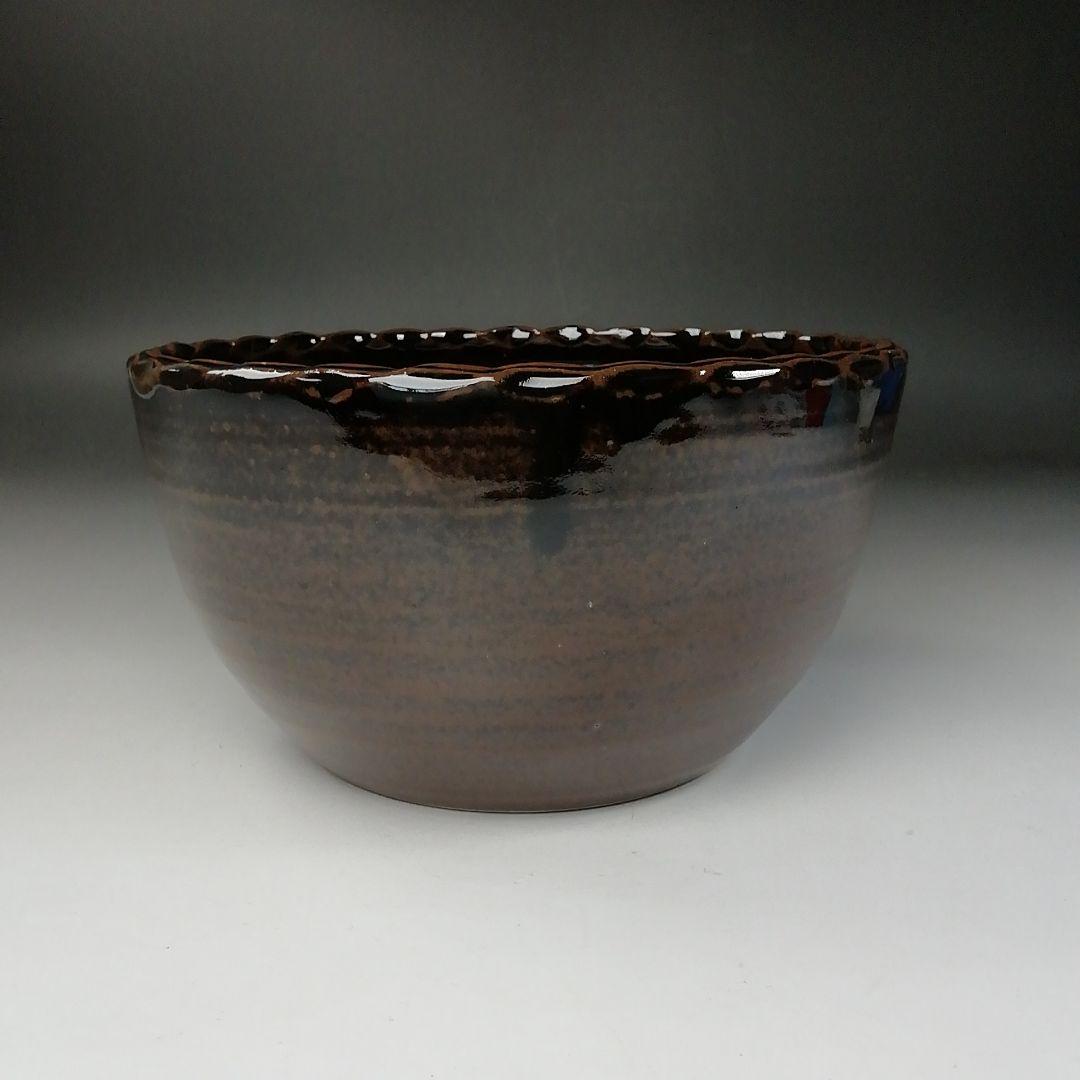 Ｔ２１２　建水　『膳所焼』『輪花　建水』『淡海ぜぜ陽炎園造』　共箱　茶道具