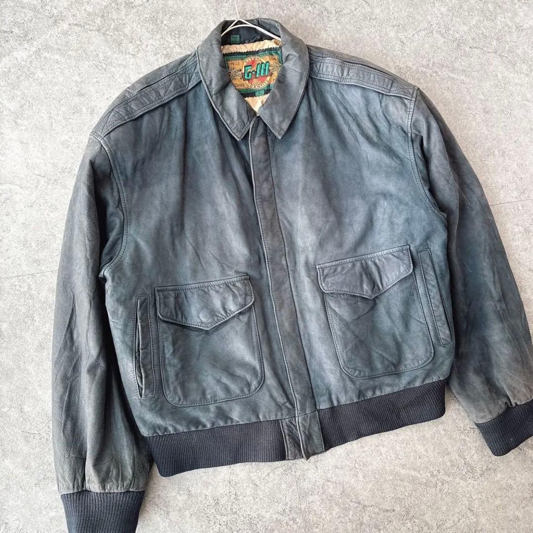 Vintage A-2 レザージャケット L 本革 90sボンバー 裏地マップ