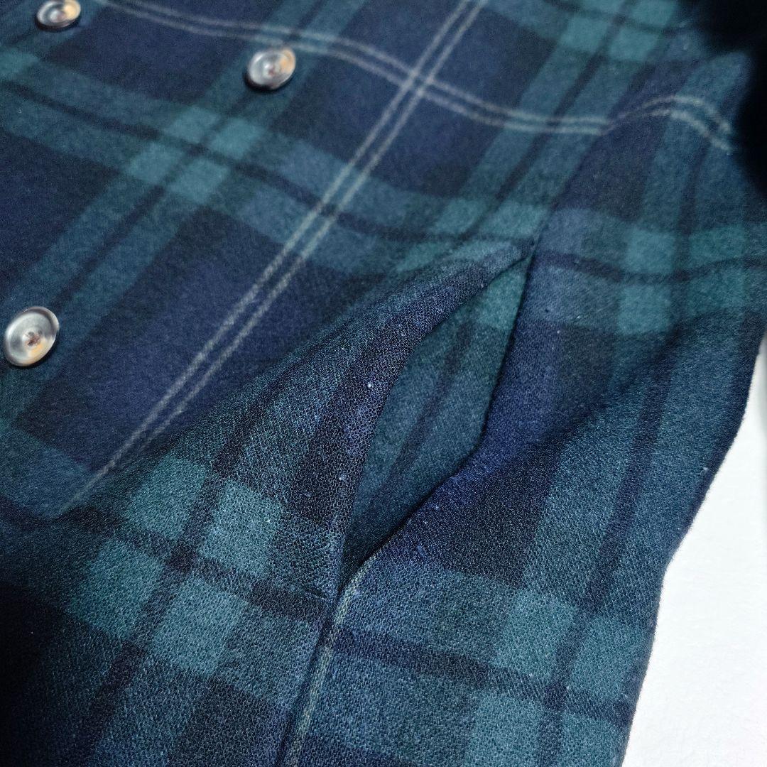 美品✨45R チェック柄 コート グリーン×ブラック カシミヤ混 ユニセックス