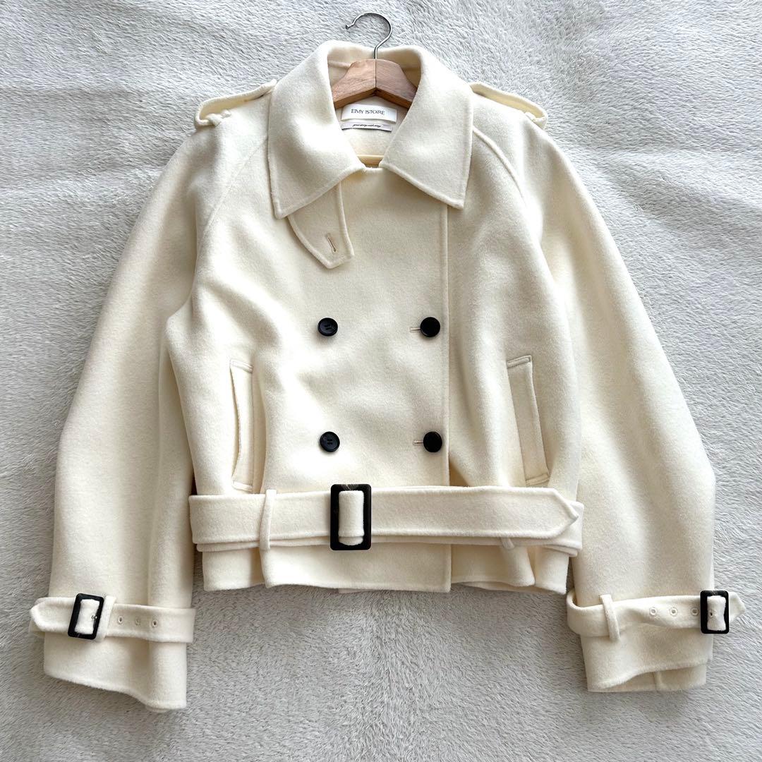 美品 eimy istoire ウールショートトレンチコート 38 アイボリー