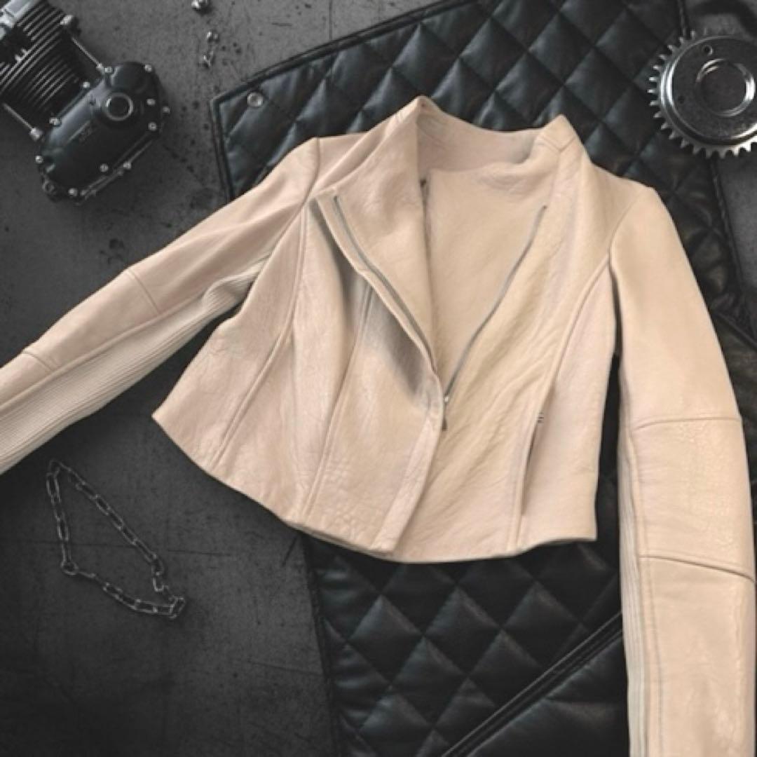 高級 ラムレザー ビンス vince ベージュ レザー ダブルライダース