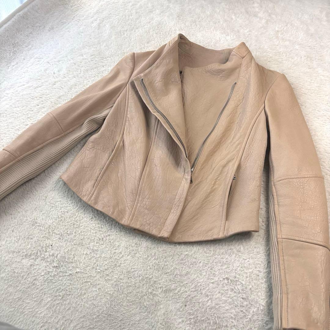 高級 ラムレザー ビンス vince ベージュ レザー ダブルライダース