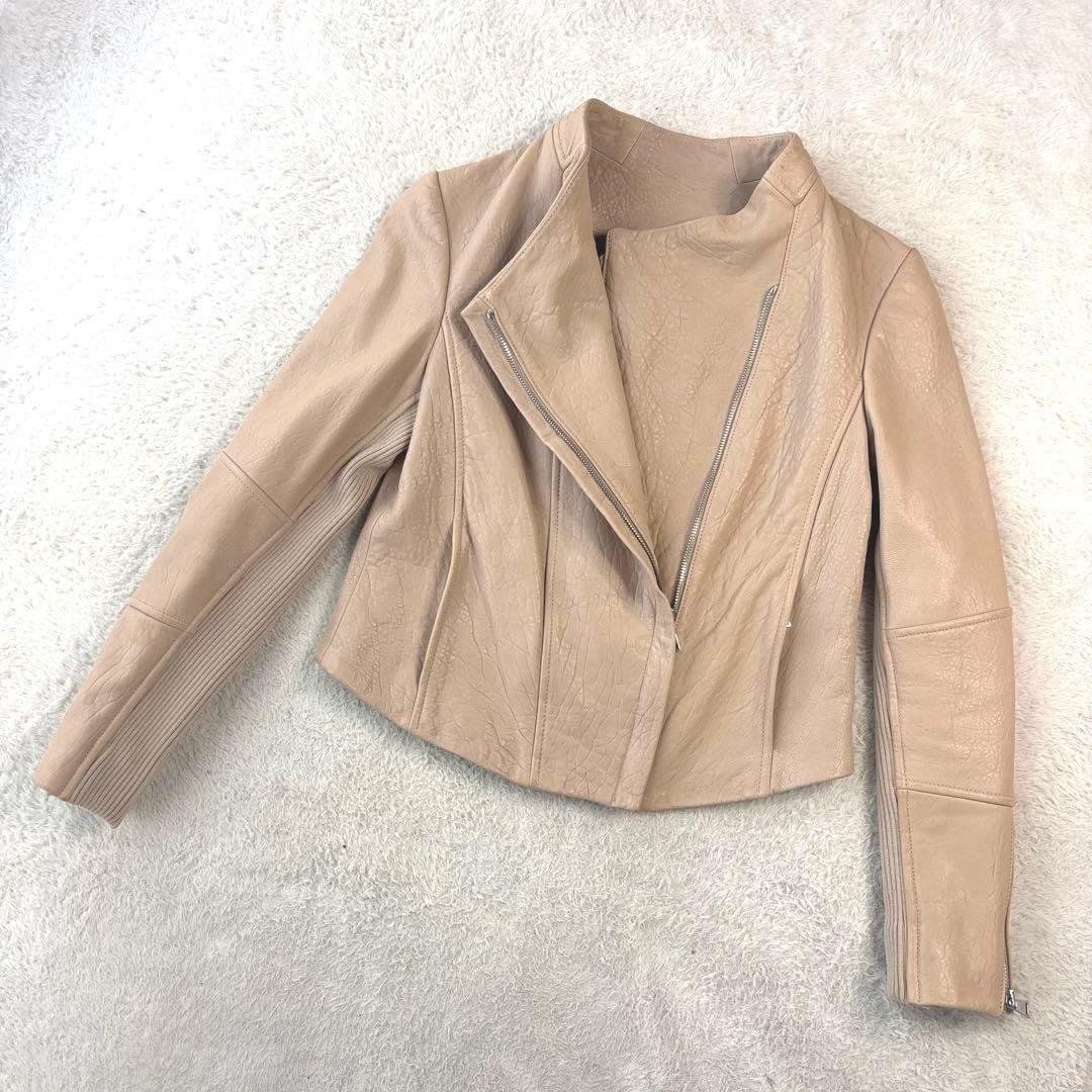 高級 ラムレザー ビンス vince ベージュ レザー ダブルライダース