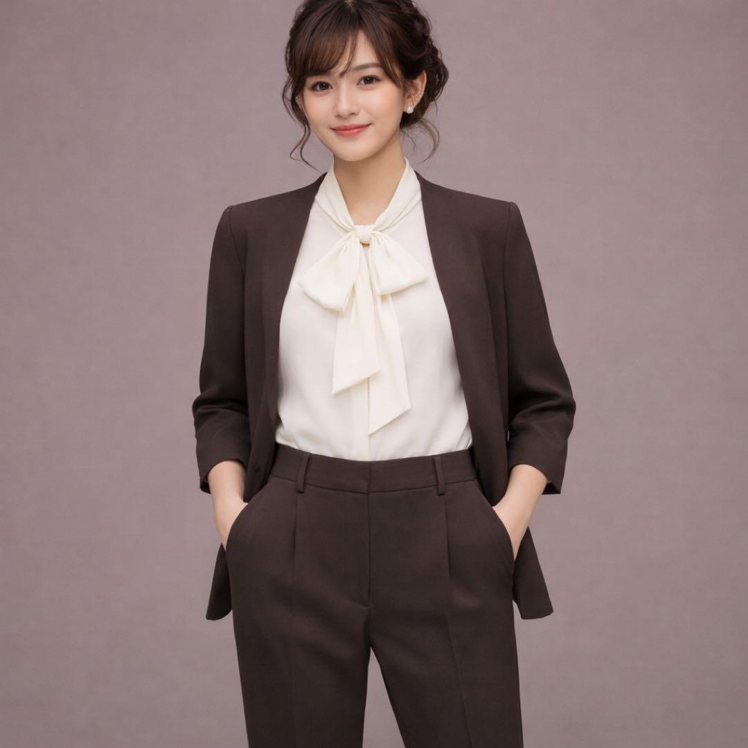 プラステ　トリアセブレンド セットアップ ノーカラー　パンツ　23AW ブラウン