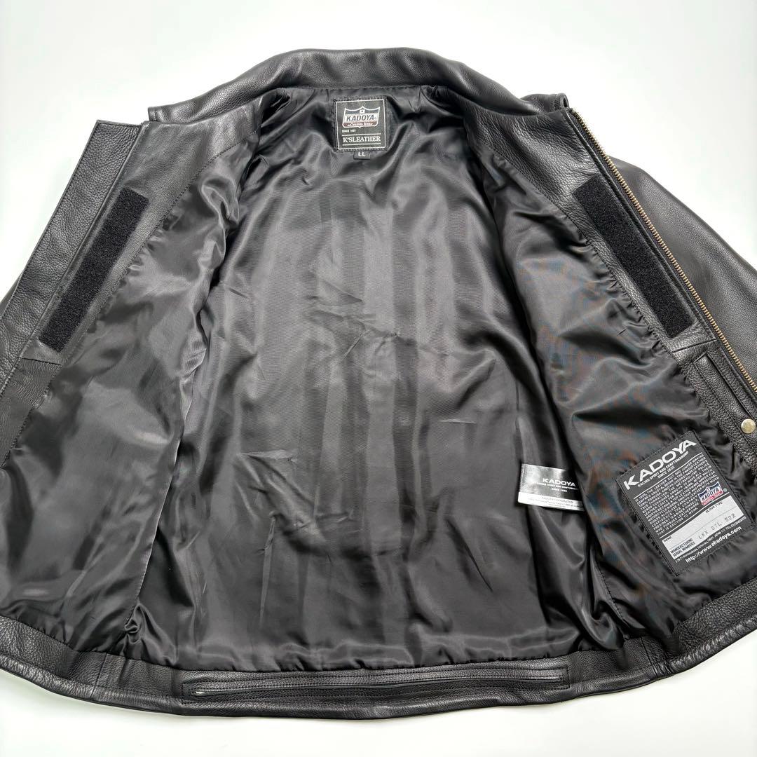 【牛革】KADOYA レザー ライダースジャケット 黒 LL 衿付 シングル