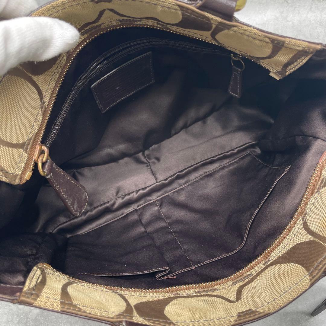 良品✨コーチ トートバッグ キャンバス×レザー スタッズ シグネチャー 肩掛け