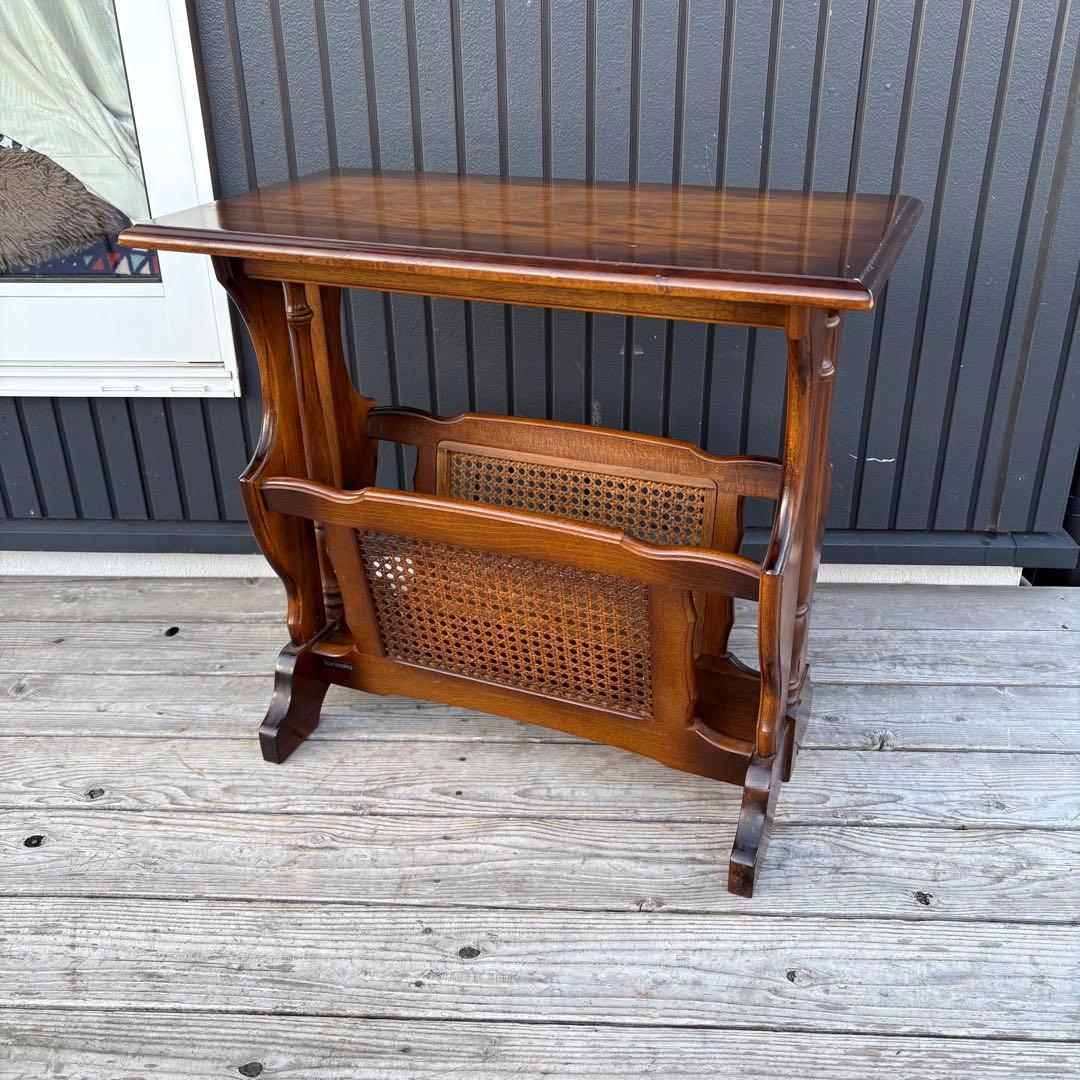 カリモク コロニアル マガジンラック付き サイドテーブル 木製 昭和レトロ古家具