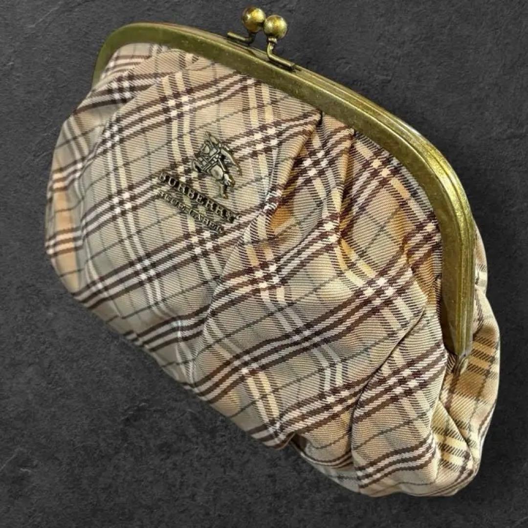 【極美品】バーバリーブルーレーベル がま口ポーチ ホースロゴ ノバチェック 茶