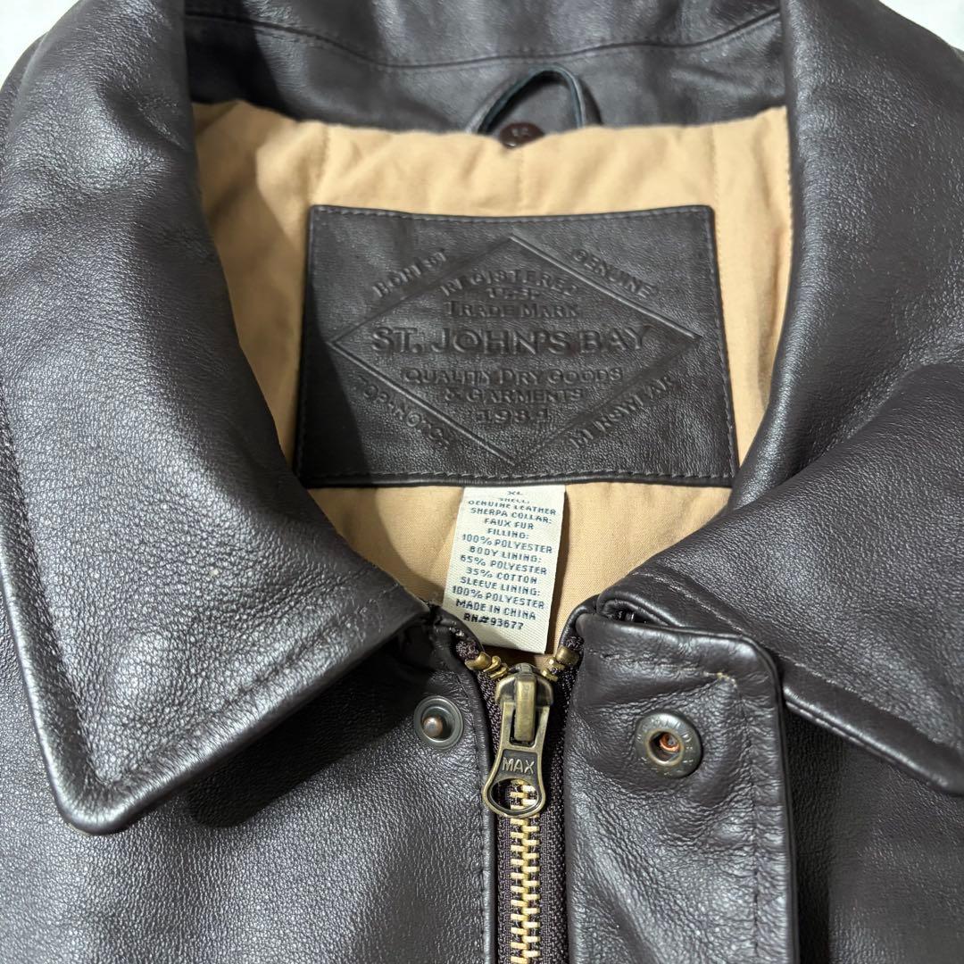 【美品】ST. JOHN'S BAY 本革 レザージャケット a2 茶色 XL