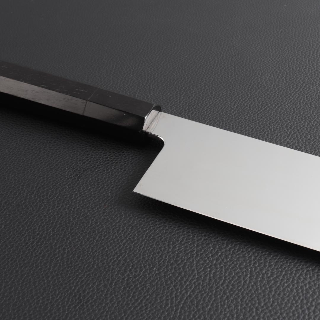 10348 特大牛刀 尺一 鏡面仕上げ 刺身包丁 両刃包丁 黒檀黒水牛角八角柄