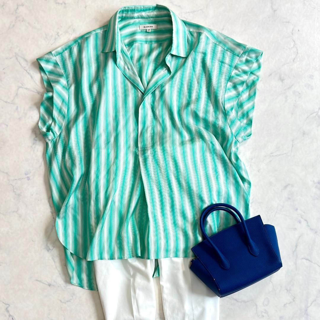 美品♪ブラミンク シルク100% フレンチスリーブブラウス 38 qx5