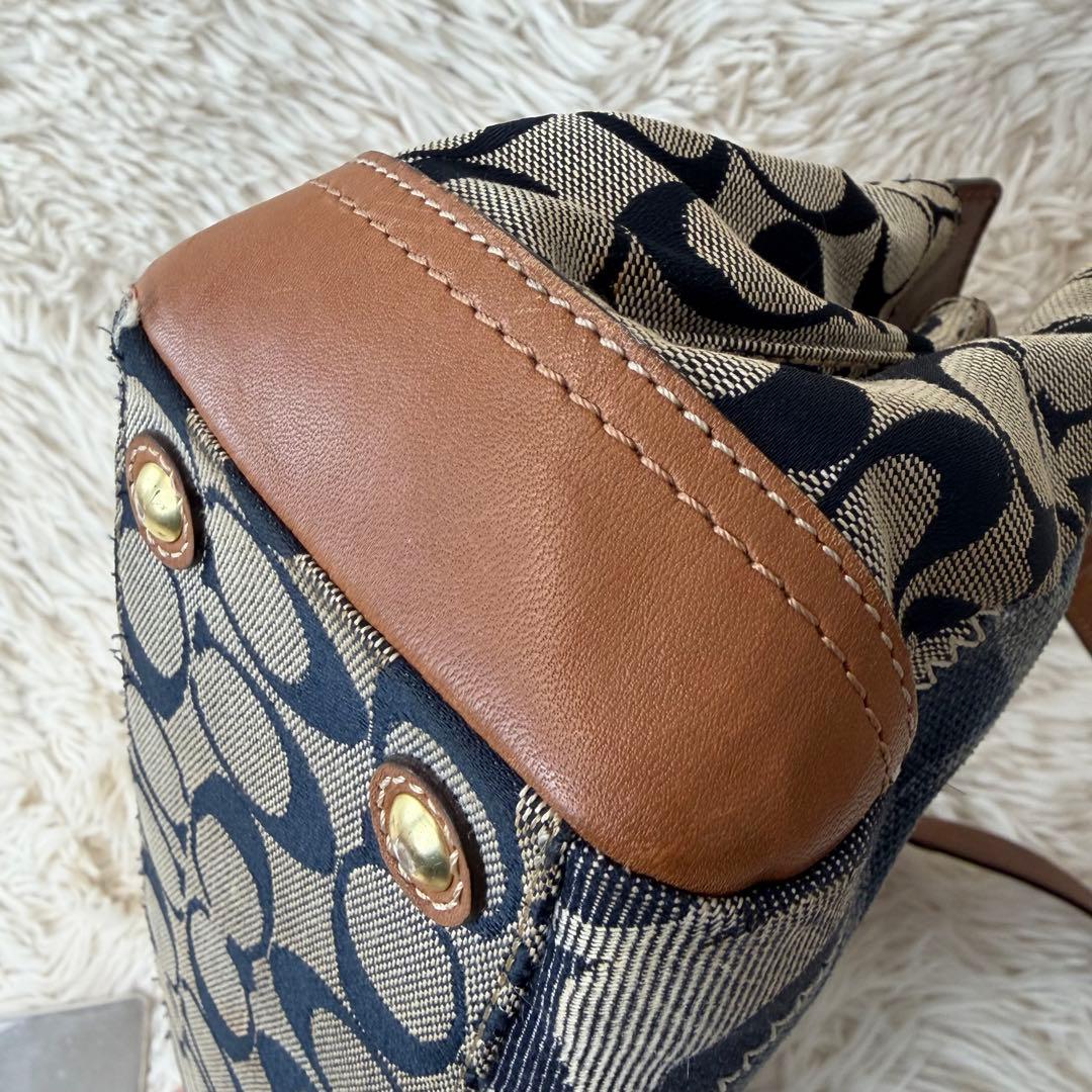 コーチ トートバッグ レザー パッチワーク ターンロック ゴールド金具 デニム