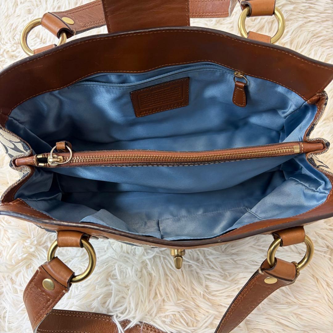 コーチ トートバッグ レザー パッチワーク ターンロック ゴールド金具 デニム