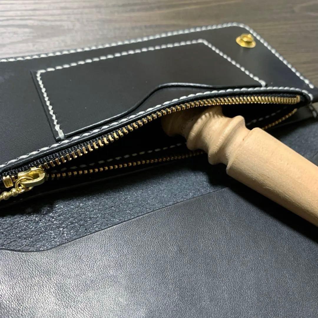 トラッカーウォレット　ロング　ヌメ革　スタッズ　レザークラフト