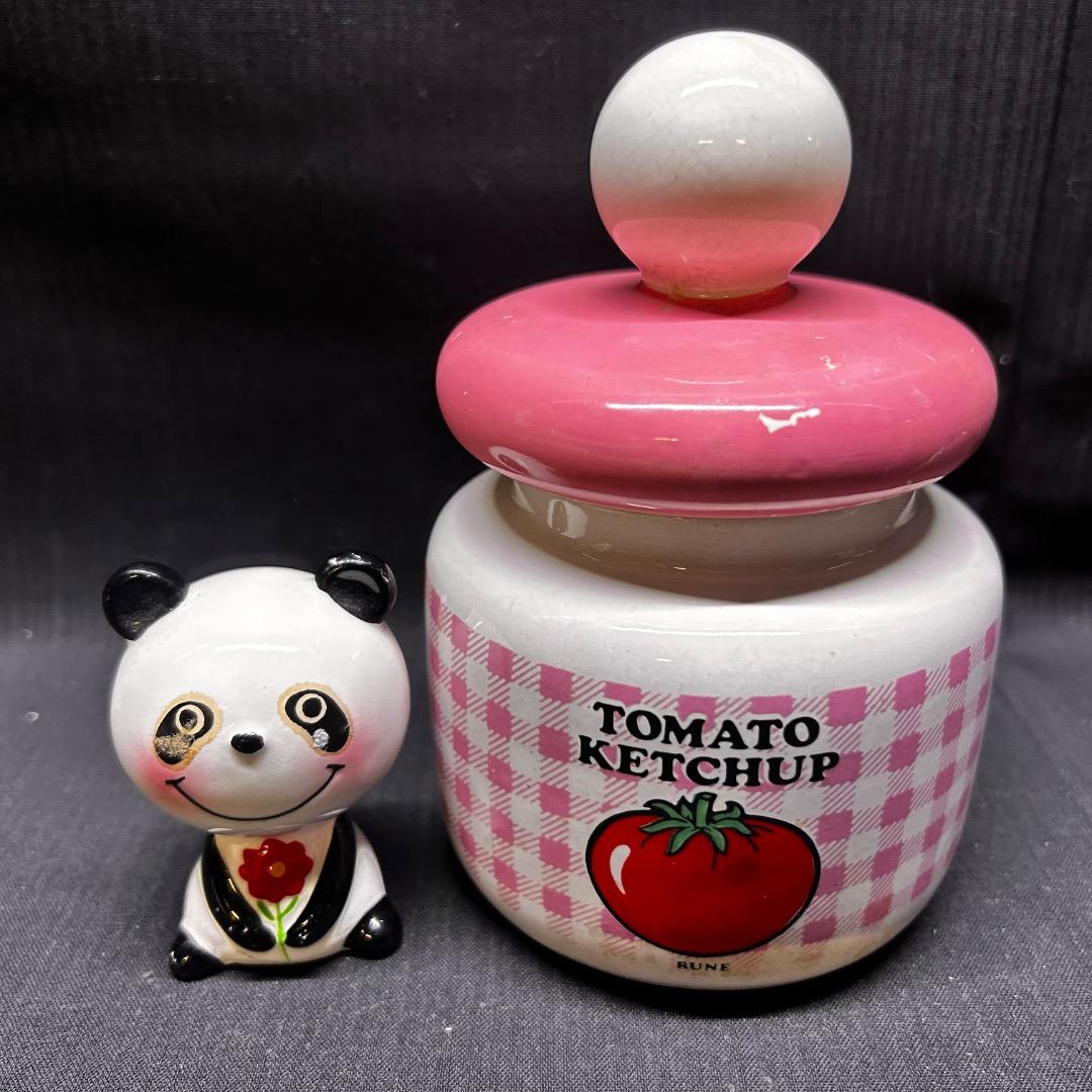 ▽Fb左1099 内藤ルネ 陶器製 キャニスター パンダ 置物 2点まとめ