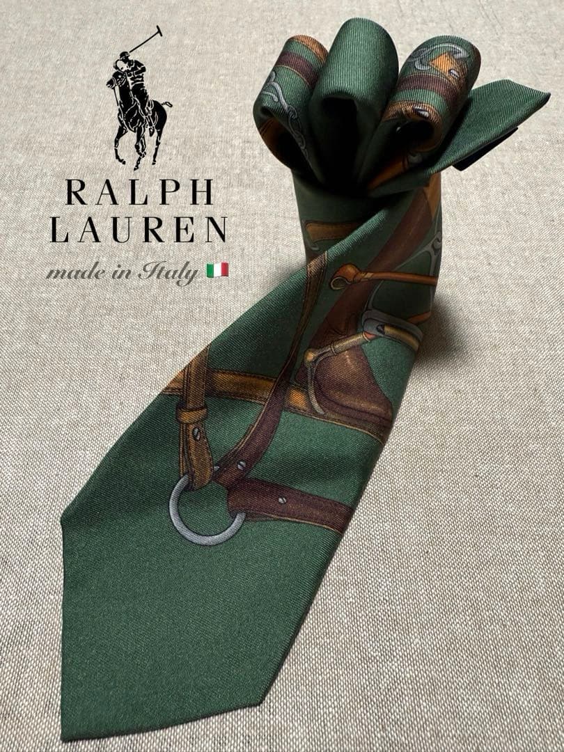 Ralph Lauren／ヴィンテージプリントタイ／グリーン／Italy製