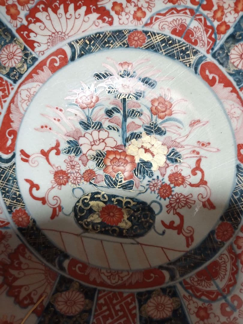 赤絵大鉢・金襴錦・輪花・古伊万里・33cm・特大