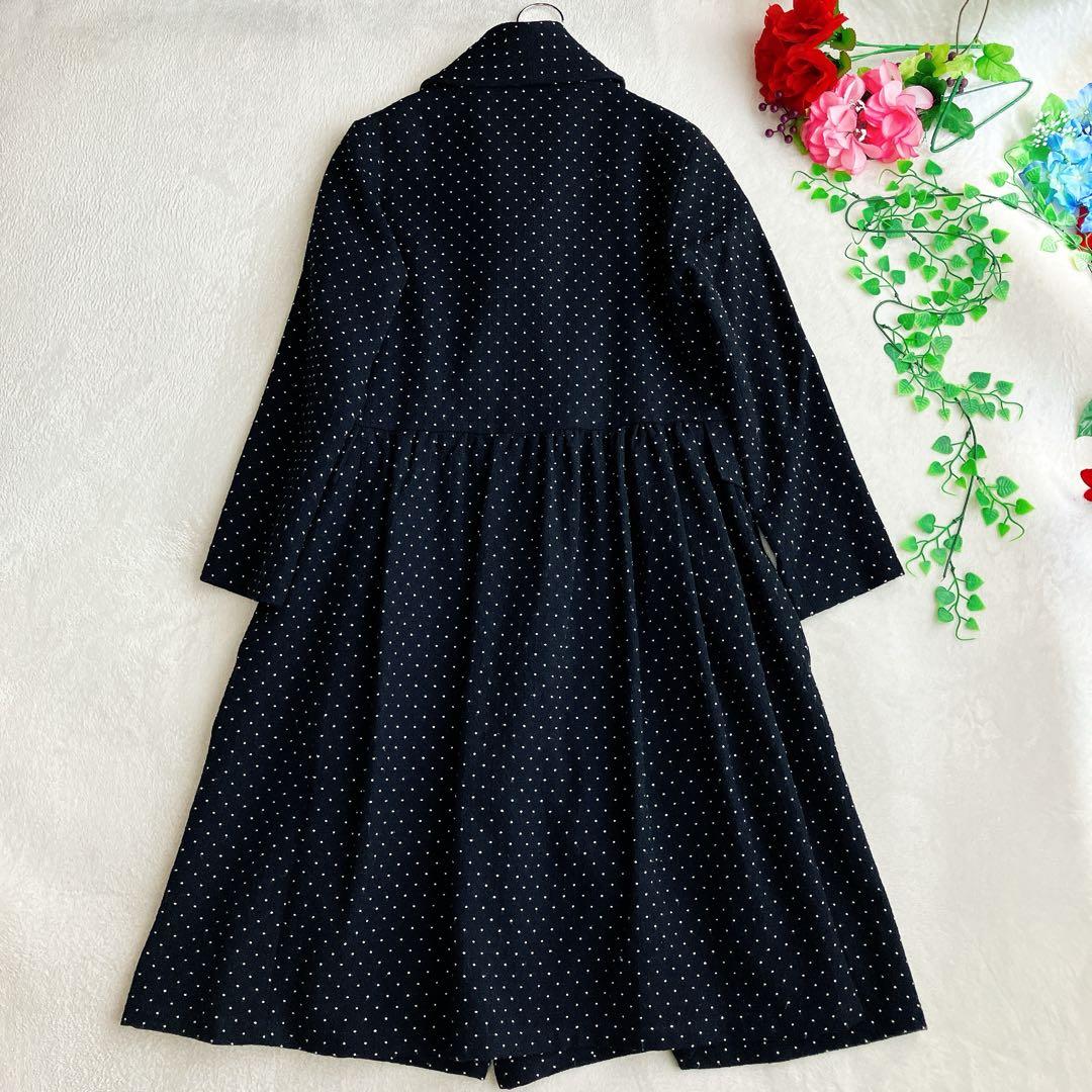 リミフゥ★ショールカラー ウールロングコート ドット柄 総柄 Aライン ギャザー