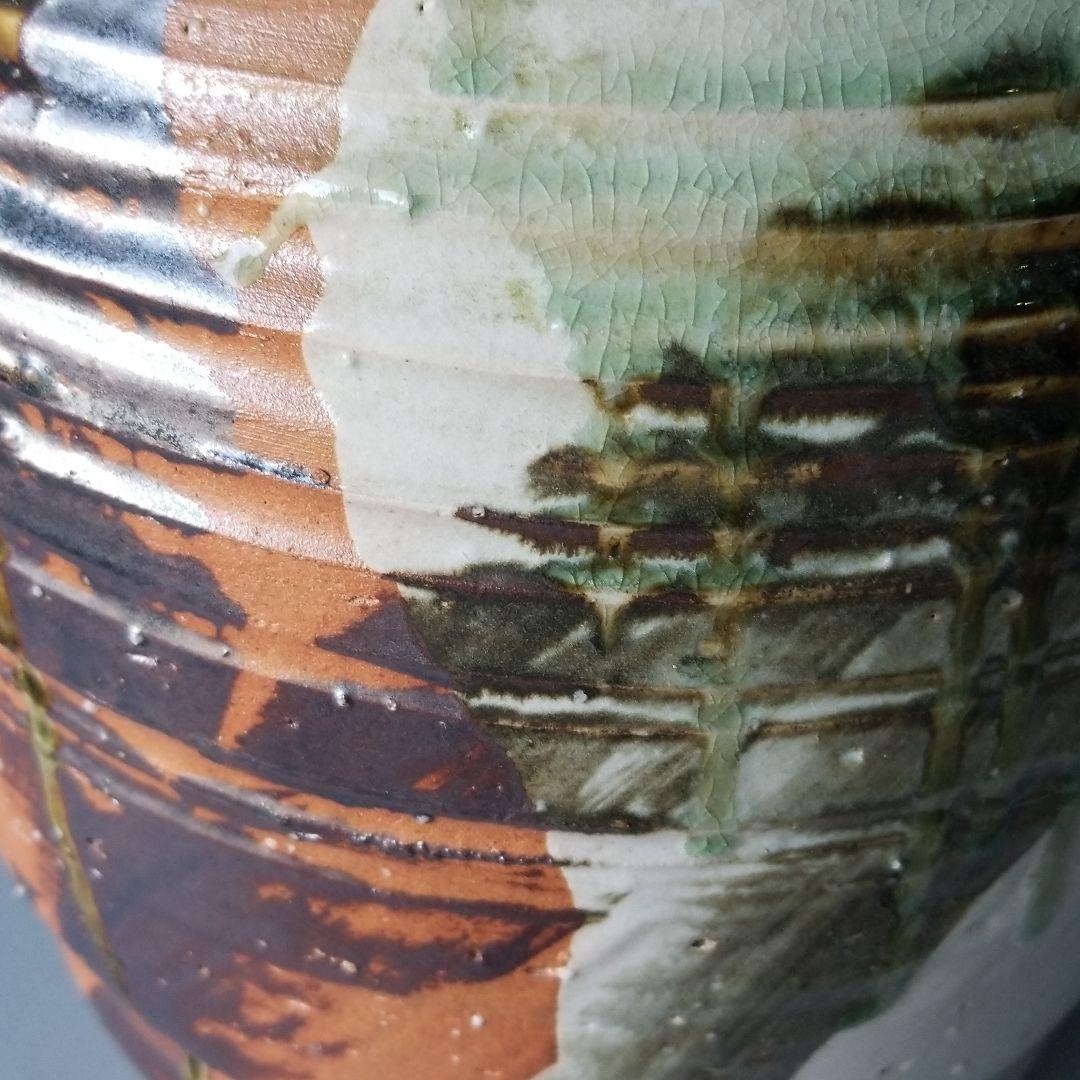 お値下げしました⤵信楽焼傘立て  壷型三色掛け 高さ４８cm