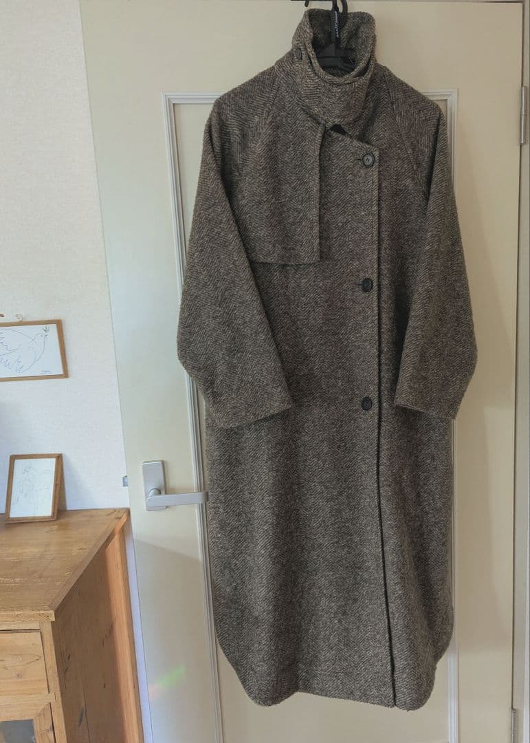 2022.wスライバーヘリンボーンボリュームコート　BROWN