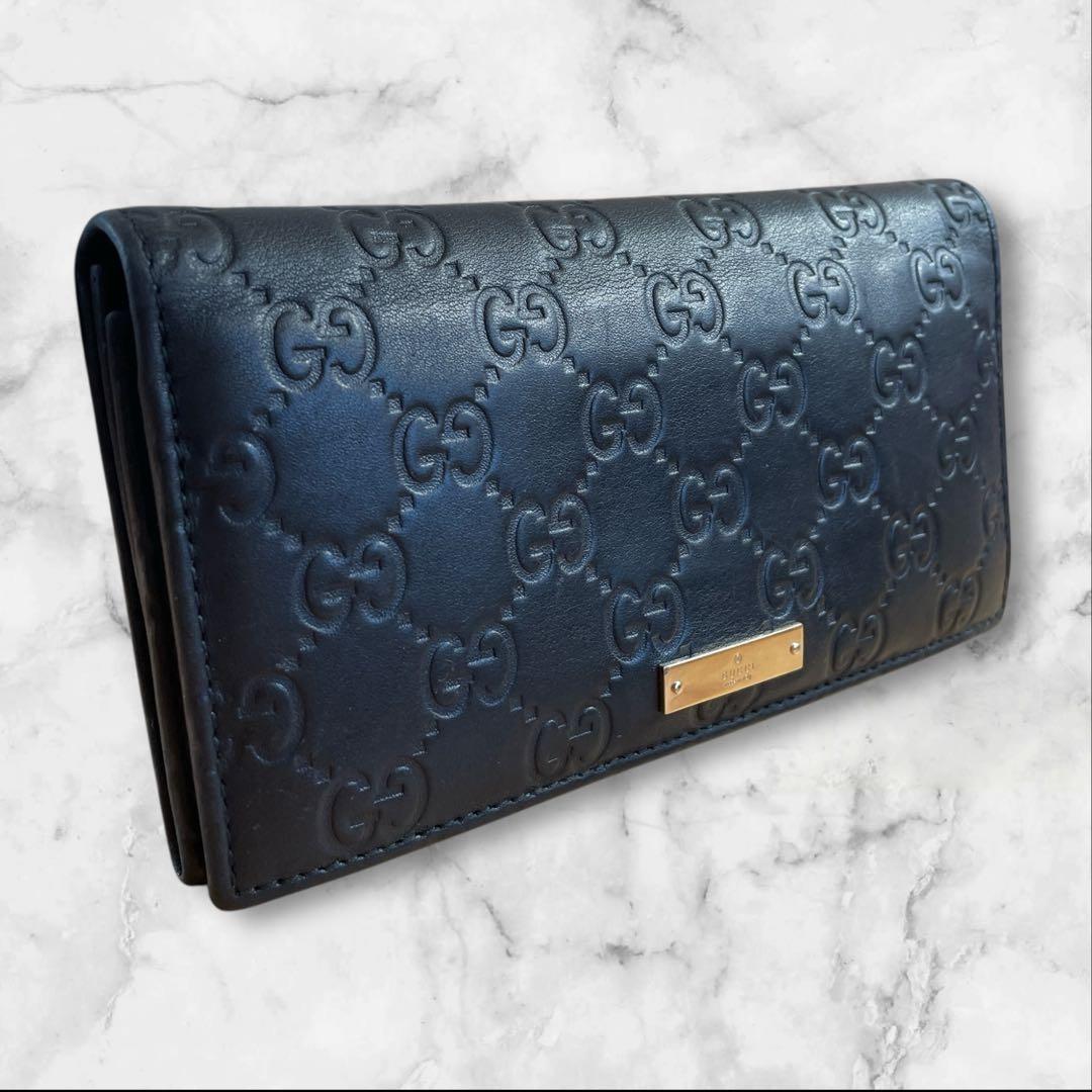 訳あり美品✨　GUCCI グッチ GG柄　シマレザー 　二つ折り長財布 ブラック