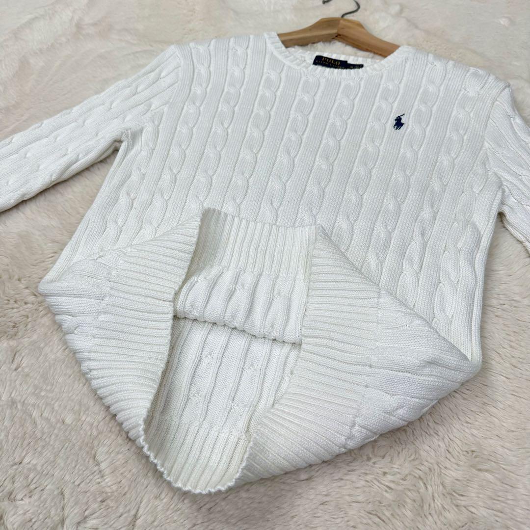 ✨美品✨ポロラルフローレン ケーブルニット 白 綿100% M ポニー刺繍 王道