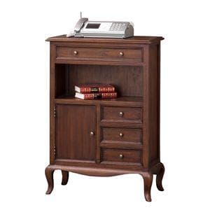 猫足電話台/FAX台 【幅61cm】 木製 扉/引き出し収納付き 【完成品】