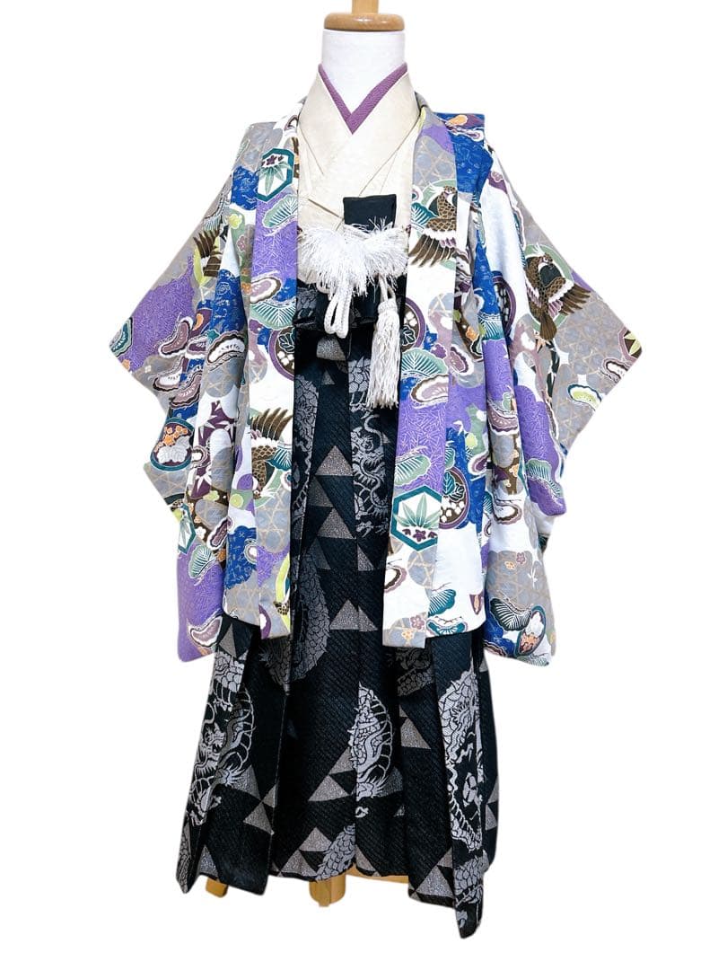 花うさぎブランド着物♡七五三　5歳　男の子　フルセット　紫　黒