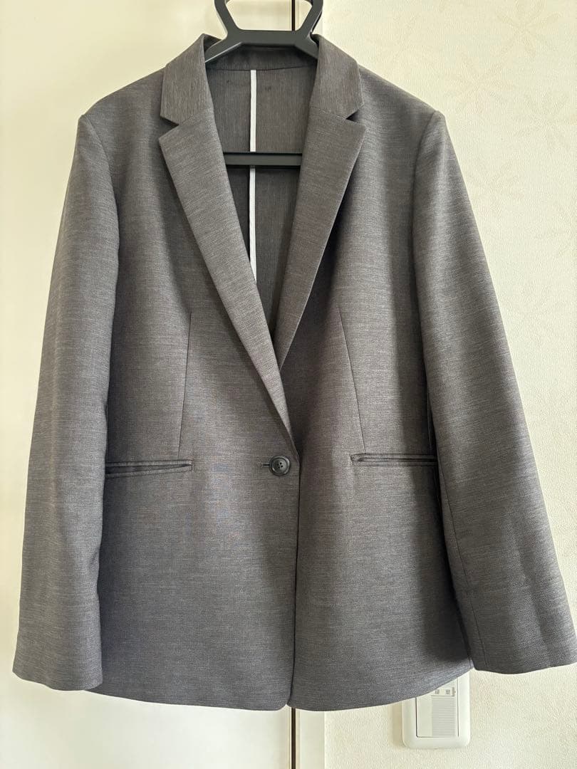 AOKI麻調グレー テーラードジャケットクロップドパンツセット